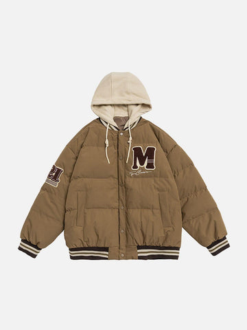 Makersluxe® - Fake Two Piece Flocked Letters Winter Coat