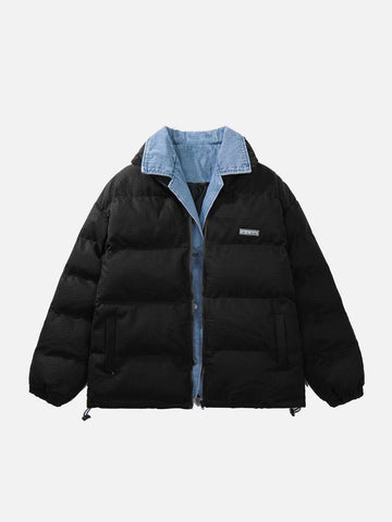 Makersluxe® - Fake Two Polo Collar Winter Coat