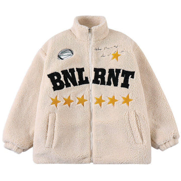 Makersluxe® - Five-pointed Star Letter Patch Embroidered Sherpa Winter Coat