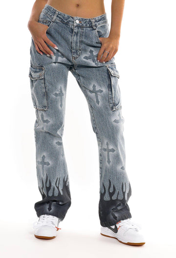 Makersluxe® - Flame & Cross Vibe Slim Jeans
