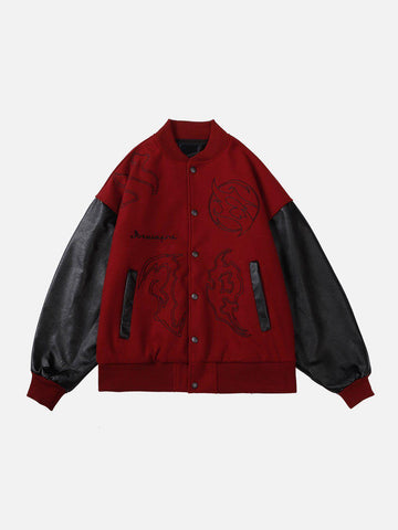 Makersluxe® - Flame Embroidery Patchwork PU Jacket