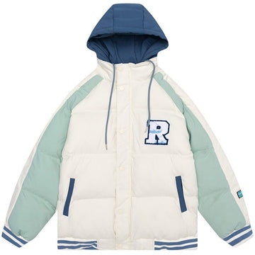 Makersluxe® - Flocking Letters Patchwork Hooded Winter Coat