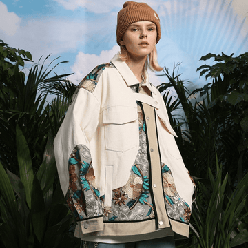 Makersluxe® - Floral Embroidered Beige Jacket