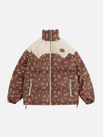 Makersluxe® - Floral Print Patchwork Winter Coat