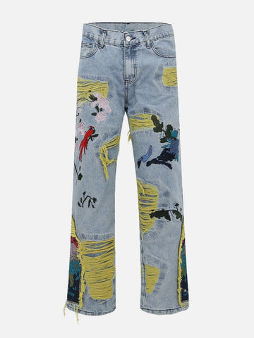 Makersluxe® - Flower Embroidery Jeans
