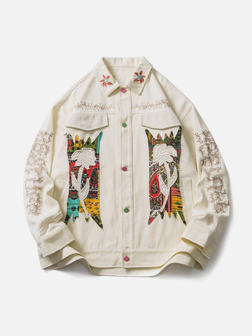 Makersluxe® - Flower Patchwork Embroidery Denim Jacket
