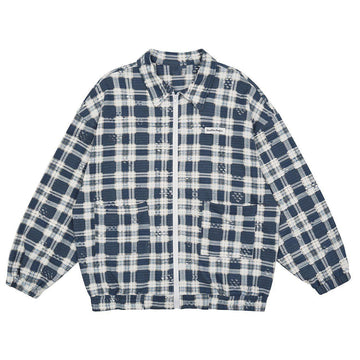 Makersluxe® - Frayed Check Pattern Jacket