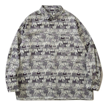 Makersluxe® - Full Cartoon Cat Print Long-sleeved Shirt