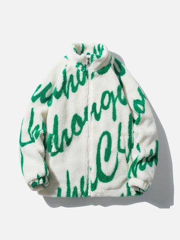 Makersluxe® - Full Print Letter Sherpa Winter Coat