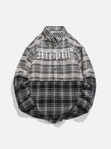 Makersluxe® - Gothic Letter Plaid Patchwork Long-Sleeved Shirt