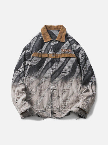 Makersluxe® - Gradient Hole Polo Collar Denim Jacket