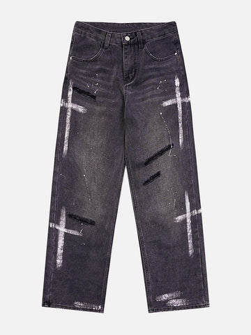 Makersluxe® - Hand Painted Cross Hole Jeans
