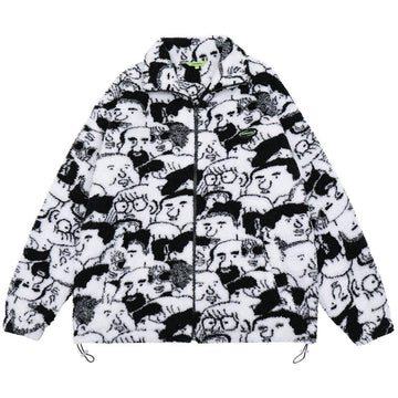 Makersluxe® - Head Full of Prints Sherpa Winter Coat