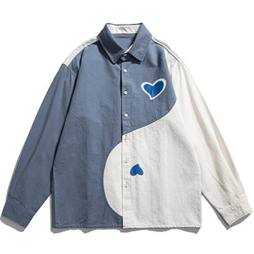 Makersluxe® - Heart Pattern Color Matching Long-sleeved Shirt