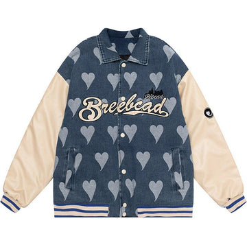 Makersluxe® - Heart Print Letter Embroidery Color Matching Winter Coat