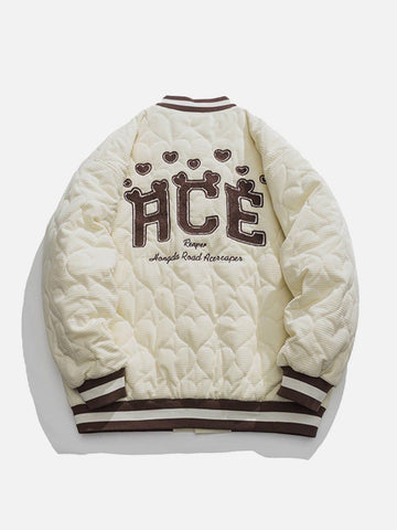 Makersluxe® - Heart Quilted Flocked Letters Winter Coat