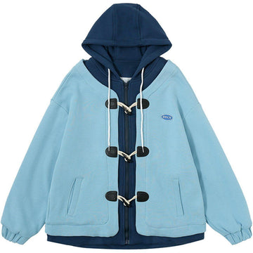 Makersluxe® - Horn Buckle Color Block Hood Winter Coat
