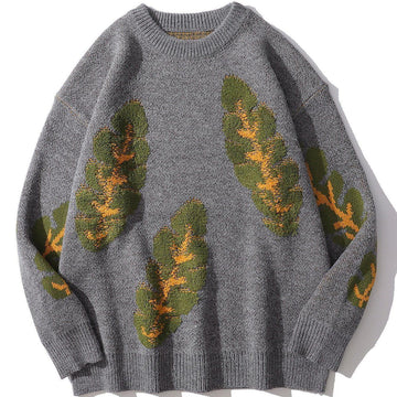 Makersluxe® - Leaf Print Knit Sweater