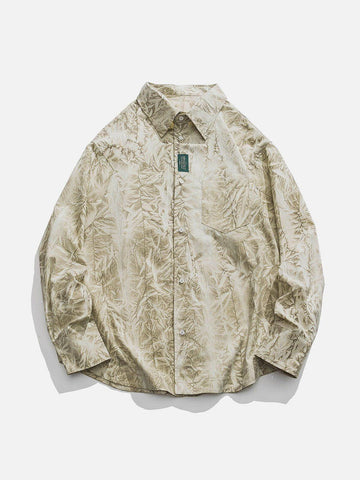 Makersluxe® - Leaf Print Long-Sleeved Shirt
