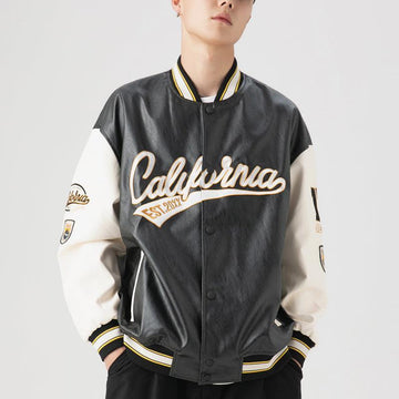 Makersluxe® - Leather Baseball Jacket Embroidered