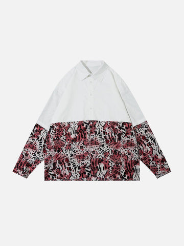 Makersluxe® - Leopard Print Paneled Long Sleeve Shirt