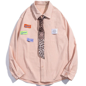 Makersluxe® - Leopard Tie Letter Label Long-sleeved Shirt