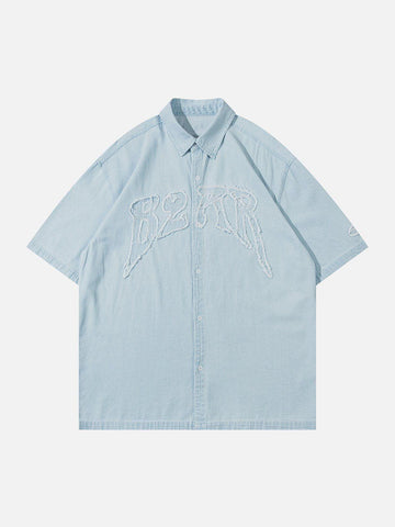 Makersluxe® - Letter Denim Short Sleeve Shirt
