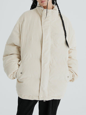 Makersluxe® - Letter Embroidered Corduroy Stand Collar Winter Coat