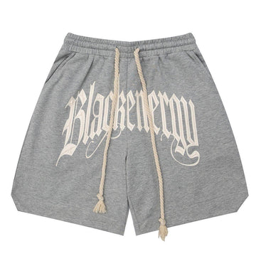 Makersluxe® - Letter Embroidery Long Drawstring Shorts