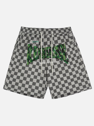 Makersluxe® - Letter Flocked Plaid Shorts