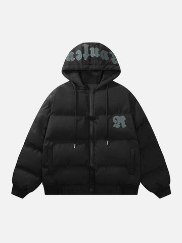 Makersluxe® - Letter Patch Embroidered Hooded Winter Coat