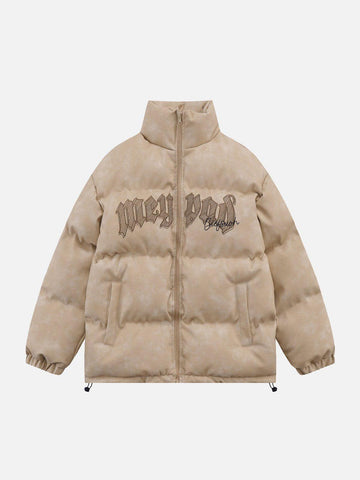 Makersluxe® - Letter Print Drawstring Winter Coat