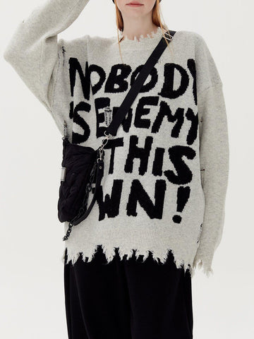 Makersluxe® - Letters Ripped Hole Sweater