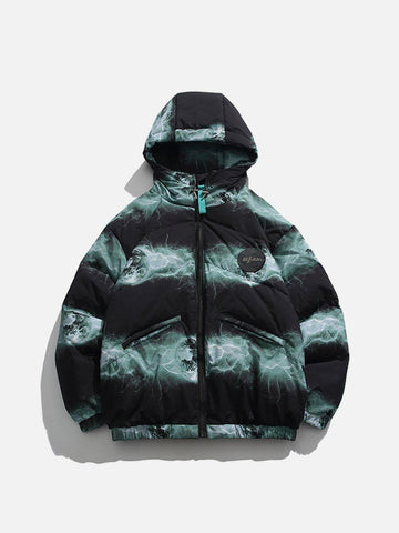 Makersluxe® - Lightning Print Hooded Down Coat