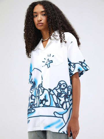 Makersluxe® - Line Caricature Graphic Short Sleeve Shirts