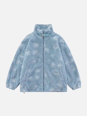 Makersluxe® - Mesh 3D Floral Plush Winter Coat