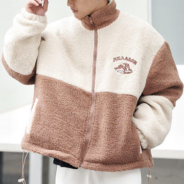 Makersluxe® - Monogram Embroidery Contrast Color Sherpa Winter Coat