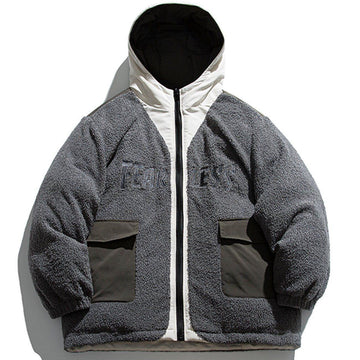 Makersluxe® - Monogram Print Contrast Color Sherpa Winter Coat