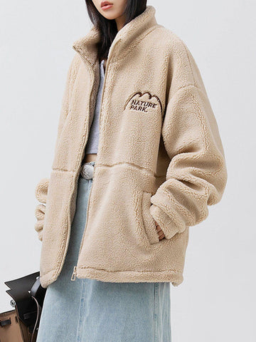 Makersluxe® - Mountain Embroidered Sherpa Coat