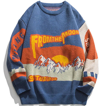 Makersluxe® - Mountain Pattern Contrast Knit Sweater