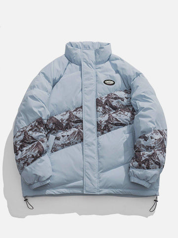 Makersluxe® - Mountain Print Patchwork Winter Coat