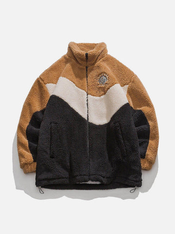 Makersluxe® - Multi Color Patchwork Sherpa Jacket
