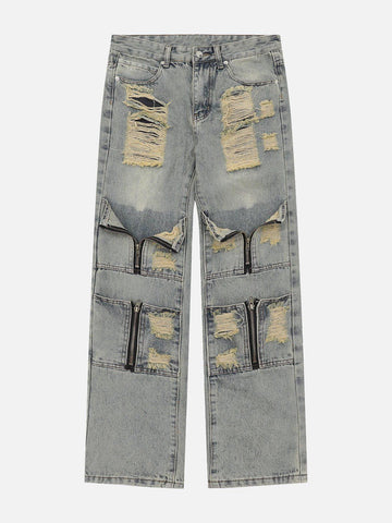 Makersluxe® - Multi Hole Zip Up Jeans