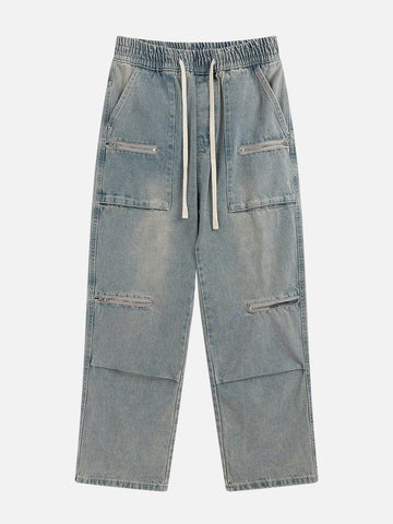 Makersluxe® - Multi Zip Up Folds Jeans
