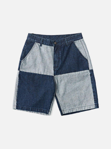 Makersluxe® - Paneled Contrast Denim Shorts