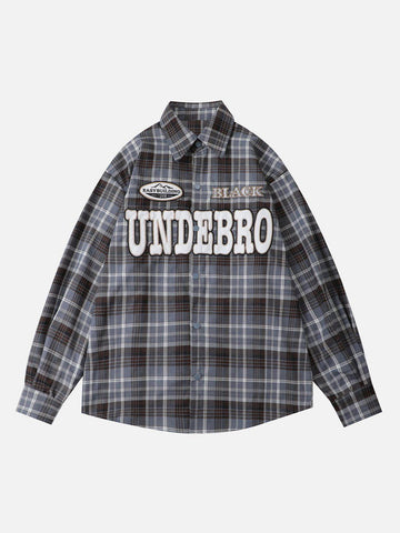 Makersluxe® - Patch Embroidered Plaid Long Sleeve Shirt