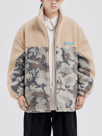 Makersluxe® - Patchwork Camouflage Sherpa Coat