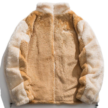 Makersluxe® - Patchwork Color Letter Embroidery Sherpa Winter Coat