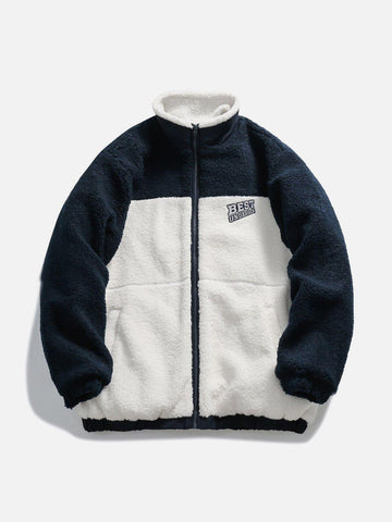 Makersluxe® - Patchwork Embroidery Letter Sherpa Winter Coat