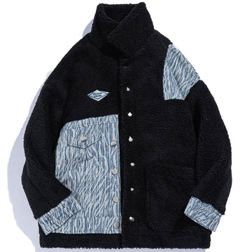 Makersluxe® - Patchwork Embroidery Sherpa Winter Coat